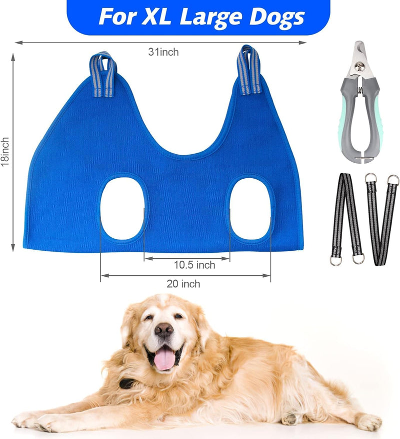 Pet Grooming Hammock with Nail Clippers/Nail Trimmers/Grooming Scissors, Dog Grooming Harness for Nail Trimming, Pet Grooming Sling Helper XL for X-Large Dogs 80LB Blue - BeesActive Australia