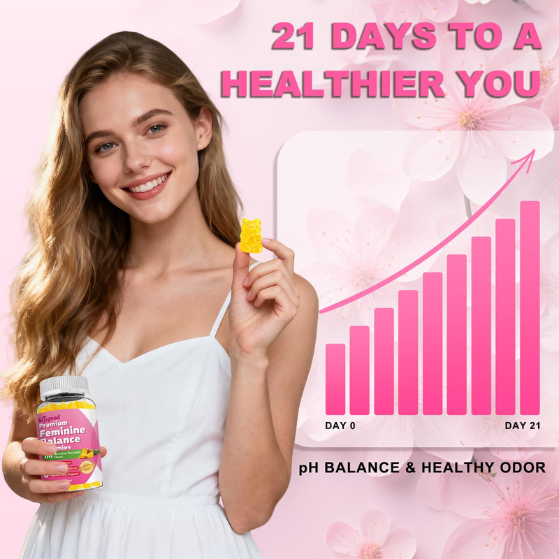Sugar Free Premium Feminine Balance Gummies for Women, 60 Count | PH Balance Supplement with Vitamin C & D For Women's Vaginal Health & Immune Support, Vegan, Pineapple Flavor 60 Count (Pack of 1)