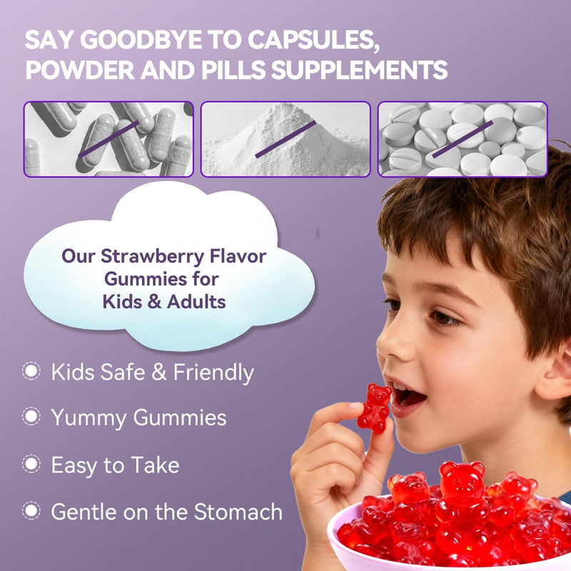 Saffron Gummies for Kids Support Calm Mood & Focus | 100% Pure Organic Saffron Extract Sugar Free Saffron Supplements Gummy for Children, Strawberry Flavor, 60 Gummies