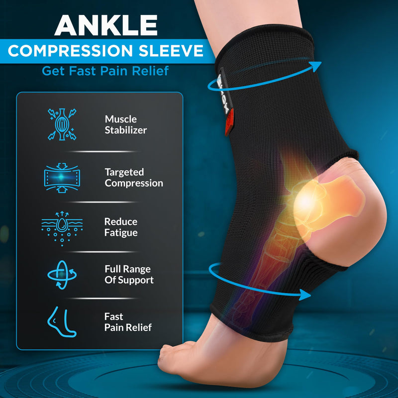 WYOX Ankle Brace for Sprained Ankle - Stabilizer Brace for Women, Support for Men, Achilles Tendonitis Wrap, and Compression Sleeve - Perfect for Running, Gym, Boxing, and Sports (Black, L/XL) Black L / XL (Women 7.0 - 10.5/ Men 6.0 - 9.5) - BeesActive Australia