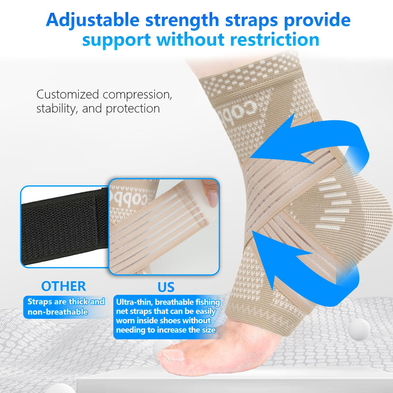 LISEPWU Copper Ankle Brace with Adjustable Compression Bandage, Ankle Support Compression Sleeve for Men & Women, for Foot Pain, Sprained Recovery, Achilles Tendonitis, Sports Protection(Skin Tone M) Skin Tone Medium - BeesActive Australia