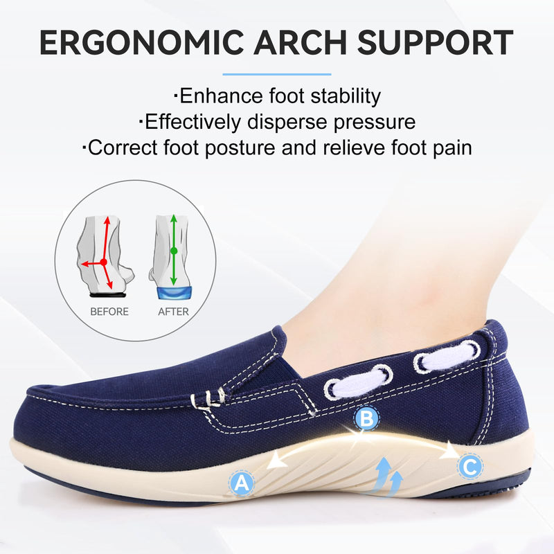 Womens Slip On Shoes - Canvas Casual Loafers Shoes with Arch Support 10 Navy
