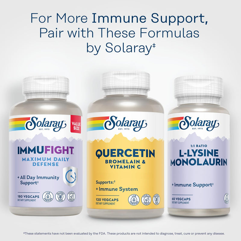 SOLARAY Quercetin Bromelain & Vitamin C, 120 VegCaps | Immune, Sinus & Antioxidant Support - Quercetin 500 mg, Vitamin C 1,235 mg - 60 Servings - Vegan, Lab Verified 120 Count (Pack of 1)