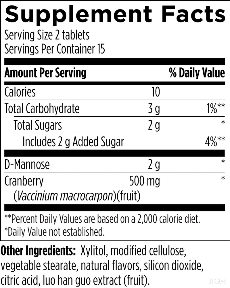 Designs for Health D-Mannose with Cranberry Chewables - UT Intensive Chews for Women + Men, Urinary Tract Support Supplement with Cranberry Extract - Natural Orange Flavor - Vegan (30 Tablets)