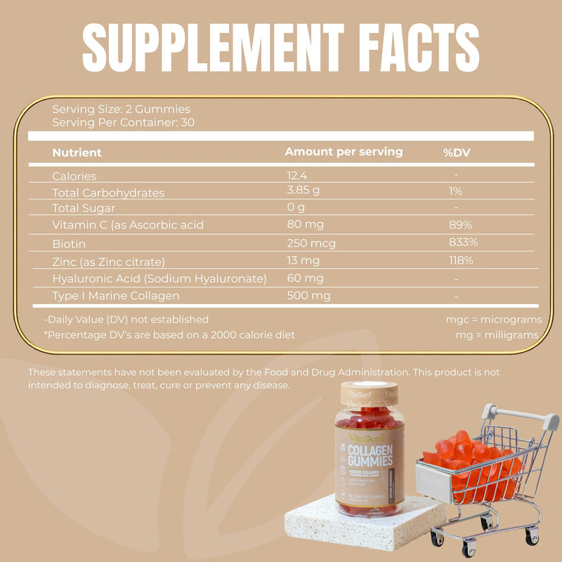 Collagen Gummies | 500mg Type I Marine Collagen, Hyaluronic Acid, Biotin, Vitamin C & Zinc | Supports Healthy Skin, Hair & Nails | 60 Sugar-Free Vegan Gummies | Strawberry Flavour