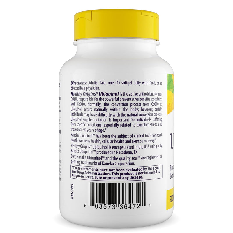 Healthy Origins Ubiquinol CoQ10 200 mg, Non-GMO, 30 Softgels 30 Count (Pack of 1)