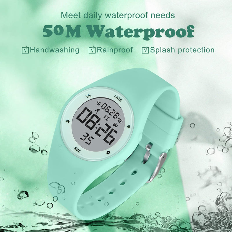 Kids Watches for Girls Boys Digital Sport Watch with Step Counter Pedometer Vibration Alarm Clock, No App Waterproof Fitness Tracker Kids Watch Boys Girls Teens Students Ages 5-16 121-F-LightGreen-W