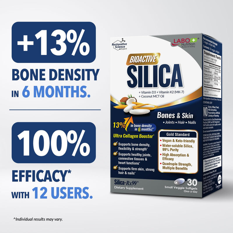 LABO Nutrition Bioactive Silica - Bone, Joints & Collagen Support, 30s | Vegan rice-derived silica-rx99, with vitamin D3 & K2, supports bone density & joint flexibility, 30 days' supply 1