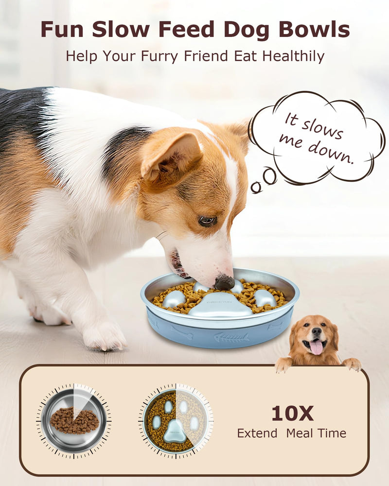 Slow Feeder Dog Bowl,2-4 Cups Food-Grade Stainless Steel Dog Food Bowls,Non-Slip Metal Slow Feeding Bowl for Small & Medium Sized Dogs,Pet Bowls to Slow Down Eating - BeesActive Australia