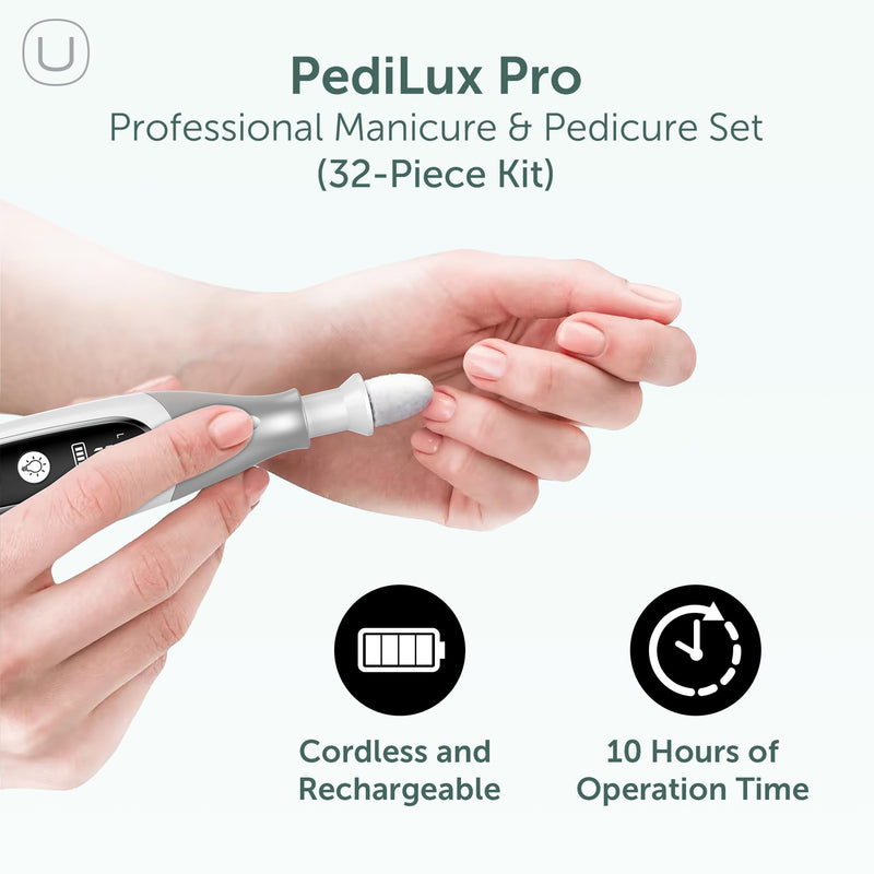 PediLux Pro Professional Manicure Pedicure Kit, Cordless Electric Nail File Drill Set, Thick Toenail Grinder, Toe Nail Dremel Tools, Filer, Buffer, Sander, Remove Cuticles, Callus for Men & Women White - BeesActive Australia