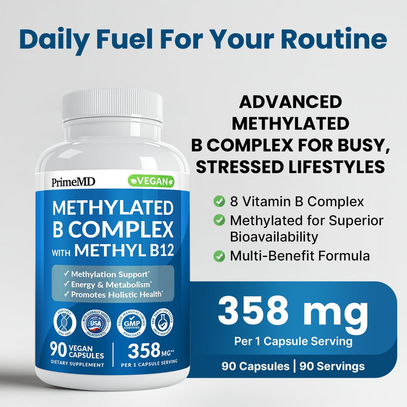 Methylated B Complex with Methylfolate and B12 Methylcobalamin 1000 mcg - Methylated Multivitamin for Energy, Brain Function, and Wellness - Vitamin B Complex for Men & Women (360 Servings, Pack of 4) 90 Count (Pack of 4)