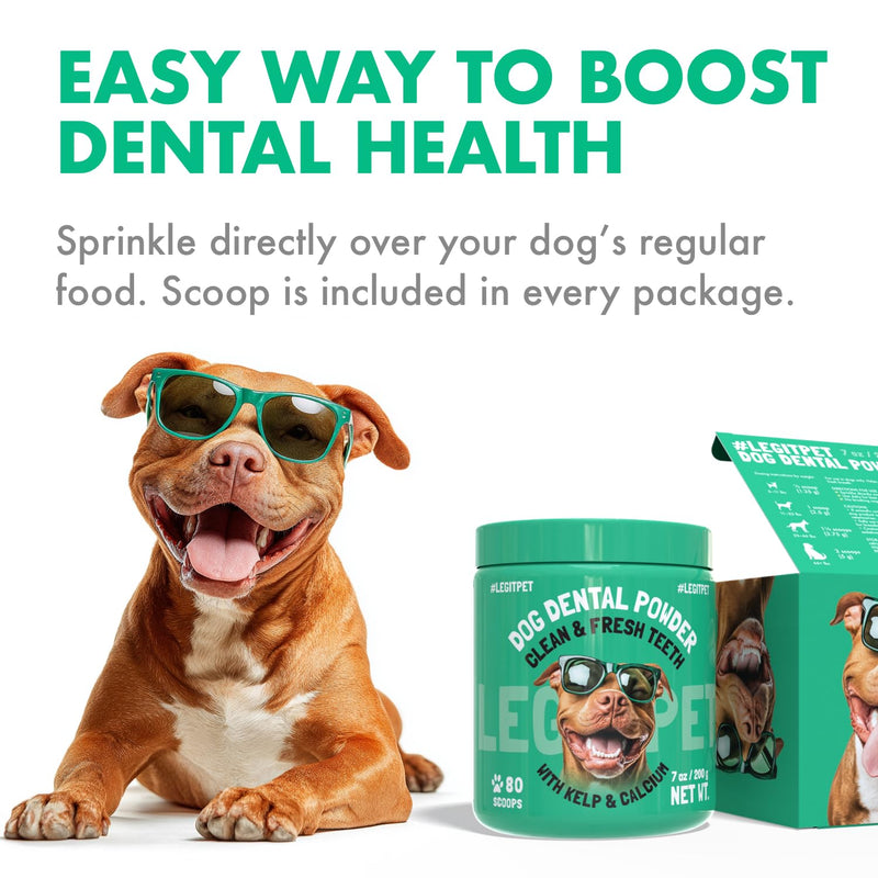 Dog Dental Powder for Teeth Cleaning Plaque Off & Tartar Control Fresh Breath Treatment with Kelp & Calcium Reduce Canine Bad Breath Natural Ingredients All Breeds & Ages 80 Scoops