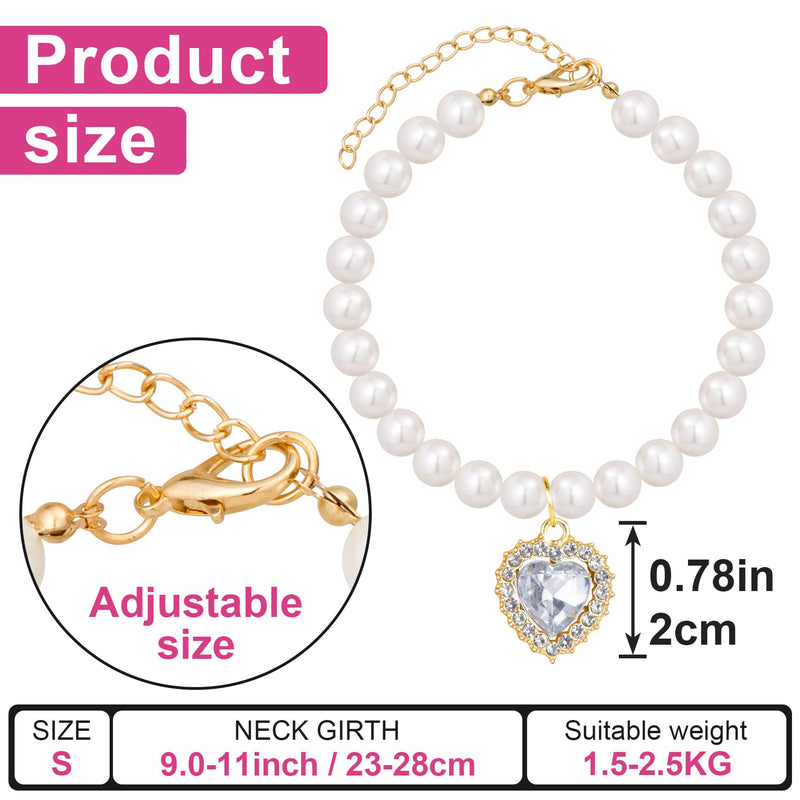 Pearl Collar for Cat Puppy, Small Cute Heart Shape Rhinestone Pet Necklace, Adjustable Wedding Party Pet Jewelry Accessories for Puppy Kitten- White - BeesActive Australia
