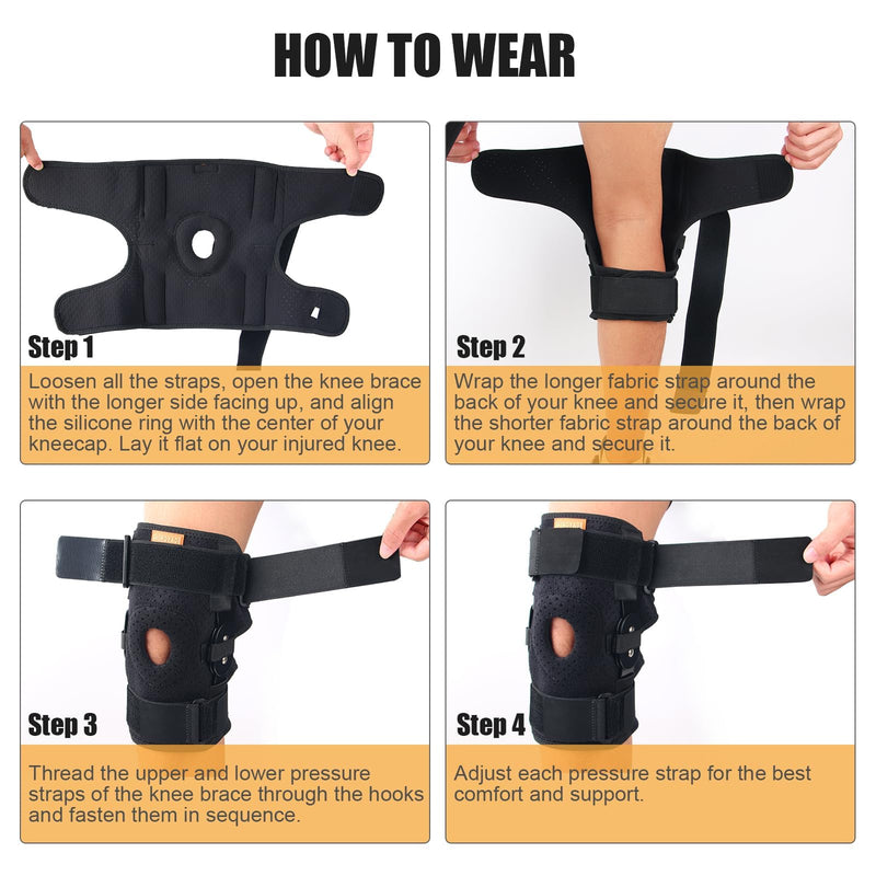 Hinged Knee Brace, Adjustable Knee Support Wrap for Men and Women, Pain Relief Swelling and Inflammation, Patellar Tendon Support Sleeve for Helping Relieve Strains, Sprains, ACL and MCL Injuries (Medium) Medium
