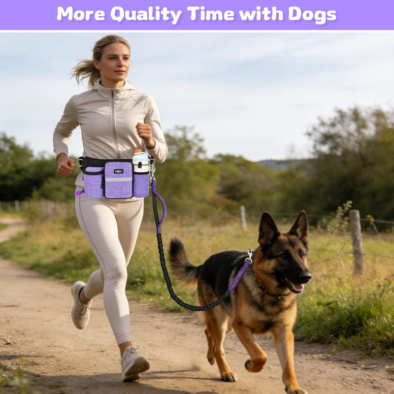ETACCU Heavy Duty Hands Free Dog Leash with Zipper Pouch Waist Belt for Large Medium Dogs for Running, Walking, Jogging and Hiking, Dual Padded Handles and Durable Bungee (1 Dog Purple) 1 Dog Purple - BeesActive Australia