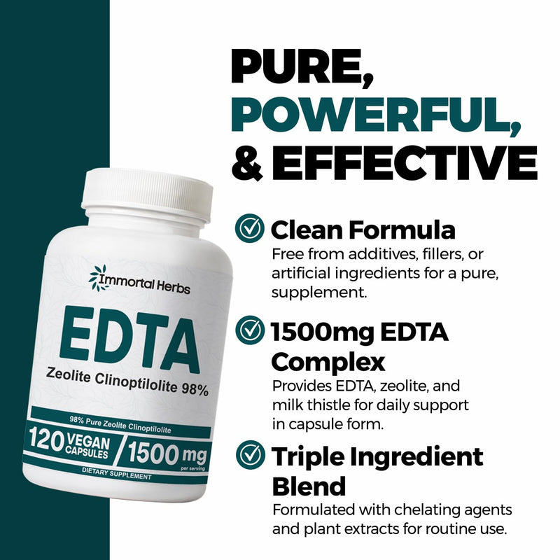EDTA Capsules 1500mg with Zeolite 98% and Milk Thistle, 120 Pills, Non-GMO & Gluten Free Calcium Disodium EDTA Supplement