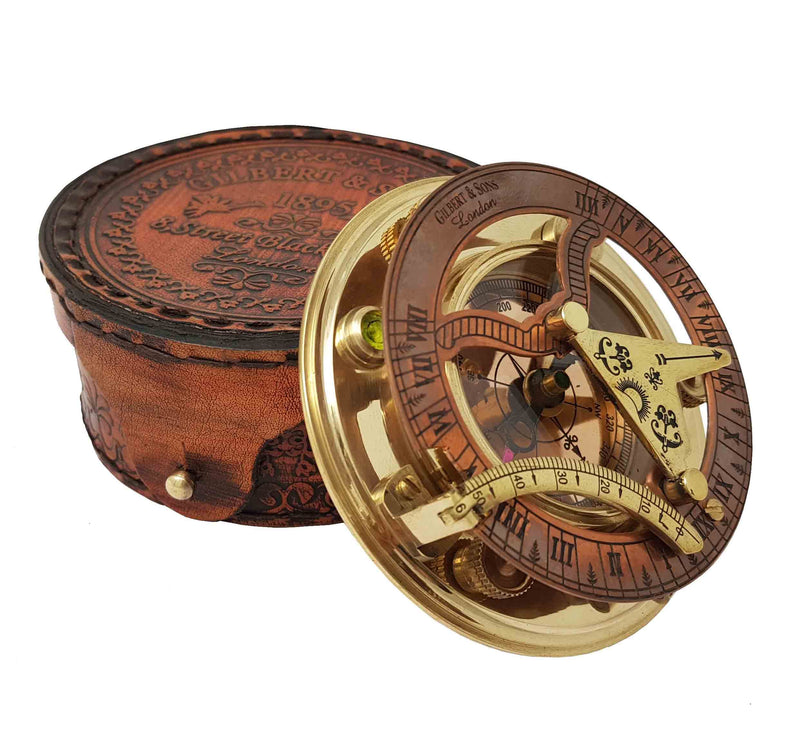 Brass Nautical - Antique Brass & Copper Sundial Compass, Sundial Clock in Box Gift Sun Clock Ship Replica Watch - BeesActive Australia