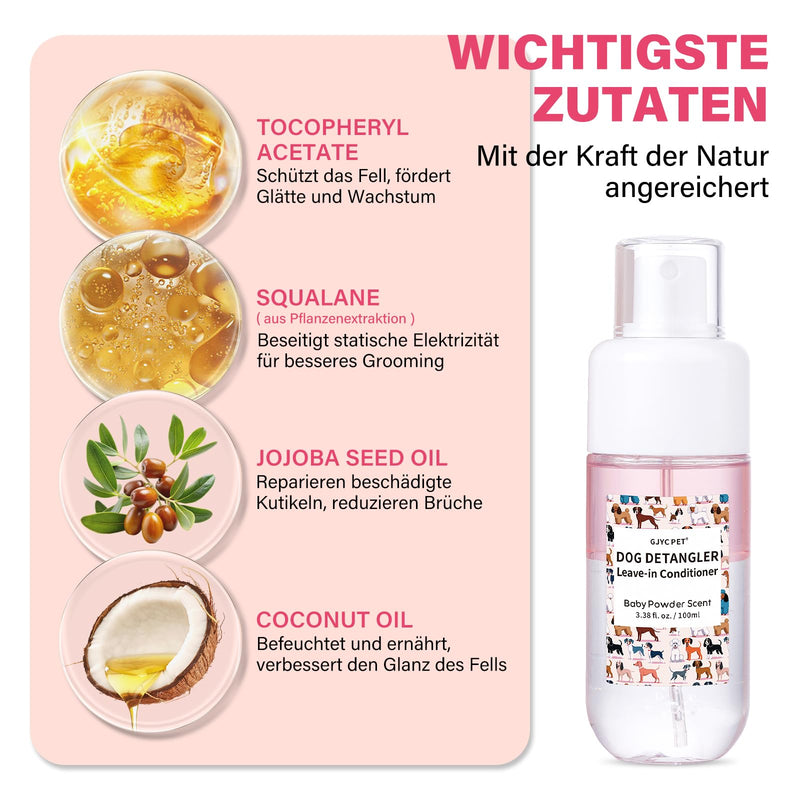 Dog Detangling Spray, Leave-in Detangler & Detangling Spray for Dogs, Baby Powder Scent, Professional Grooming Formula Contains Coconut Oil and Jojoba Oil for Easy Tangle-Free Grooming (100ml) - BeesActive Australia