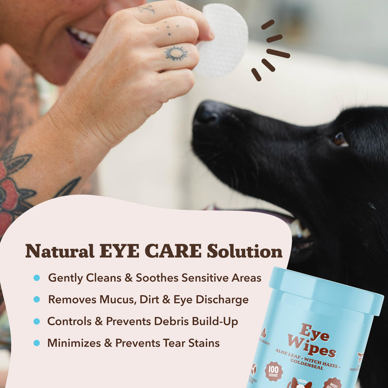 Natural Dog Company Dog Eye Wipes for Tear Stains & Eye Discharge, 100 Count – Gentle Eye Cleaning Wipes for Dogs with Aloe Vera & Witch Hazel, Removes Buildup & Eyes Gunk Eye Wipes 100 100 Count (Pack of 1)