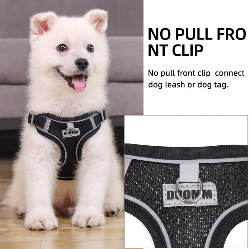 rennaio Dog Harness No Pulling, Adjustable Puppy Harness with 2 Leash Clips, Reflective Dog Harness and Leash Set for Small and Medium Dogs (Black, S) Black - BeesActive Australia