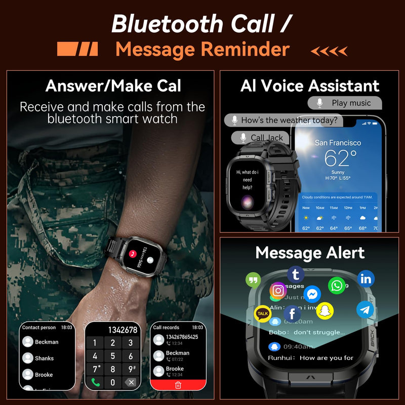 Smart Watch for Men Fitness Tracker: Military Waterproof Make Answer Call Digital Mens Watches Running Step Pedometer Smartwatch Android Phone iPhone Samsung Compatible Sleep SpO2 Heart Rate Monitor Black - BeesActive Australia