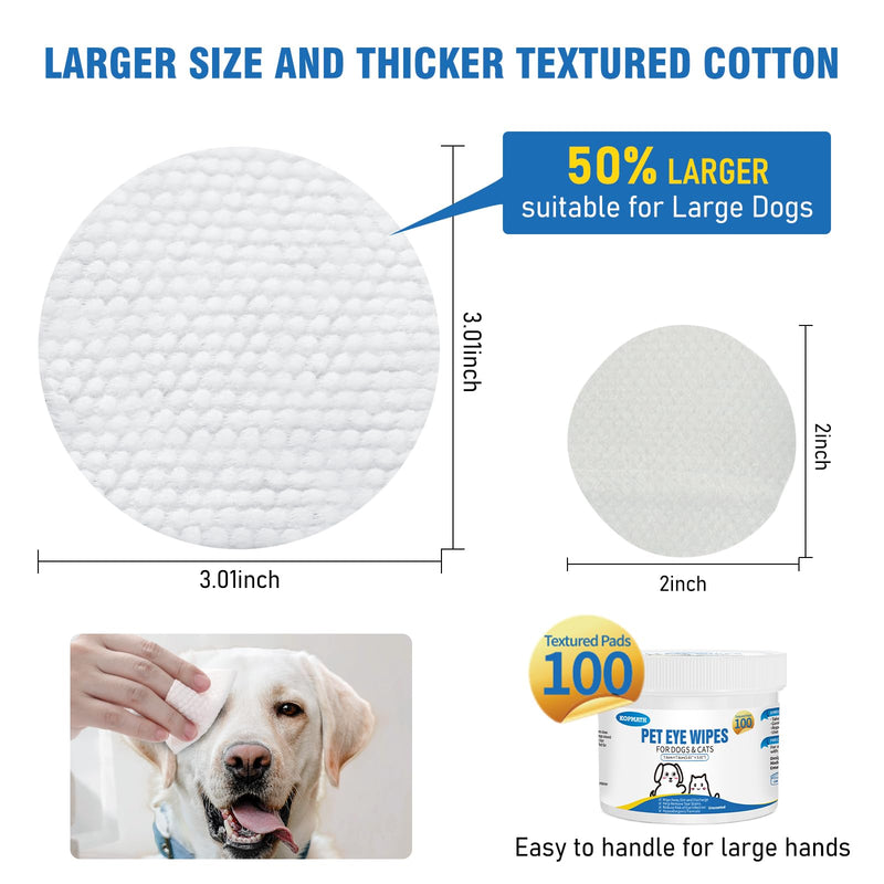 Pet Eye Wipes for Dogs and Cats, Clean Tear Stain, Big & Thick Cat Eye Wipes for Dogs, Mild Ingredient, Texturized & Presoaked Pet Eye Cleaner Pad for Discharge Crust Booger, Unscented, 100 Ct - BeesActive Australia