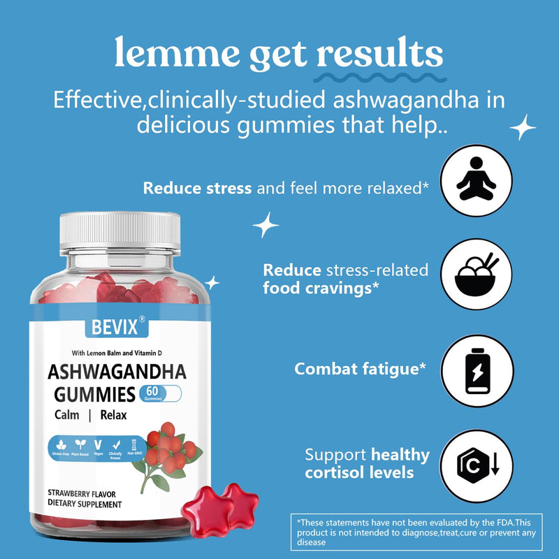 Ashwagandha Gummies with Vitamin D, 60 Count | Non Gluten Free Support Stress Relief & Immune Ashwagandha Supplements