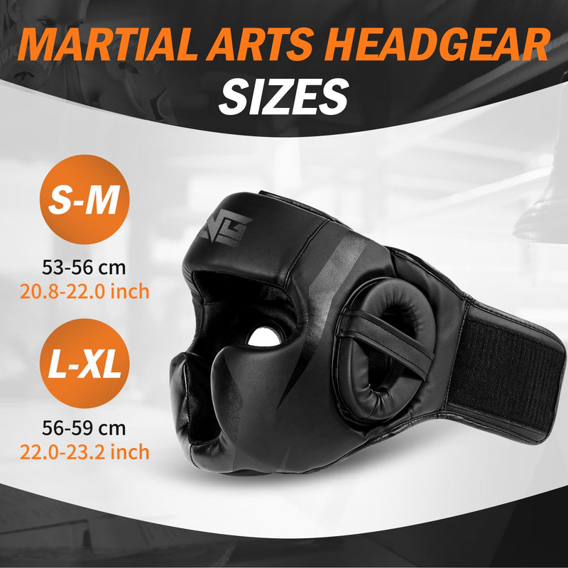 FIVING Headgear for Boxing,Martial Arts Headgear,Kickboxing Head Gear for Muay Thai,Grappling, Sparring, Kickboxing, Karate, Taekwondo Black/Black Medium