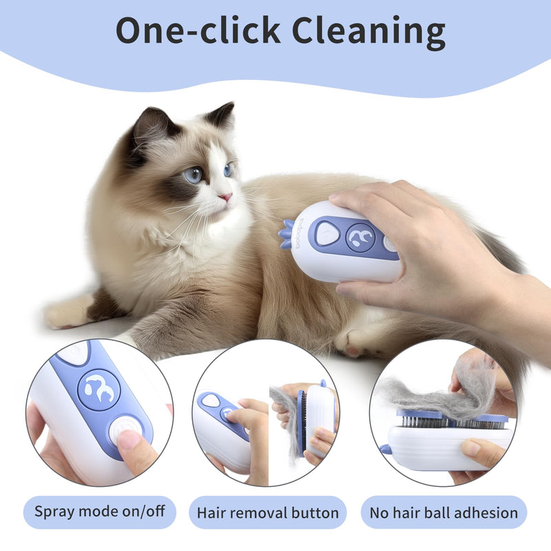 Bobopal Cat Steam Brush, 3 In 1 Cat Brush for Shedding, Self-Cleaning Cat Dog Grooming Brush, Steamy Pet Brush for Long & Short Haired Cats & Dogs Hair Removal Comb with Water Tank Anti-Static, Blue - BeesActive Australia