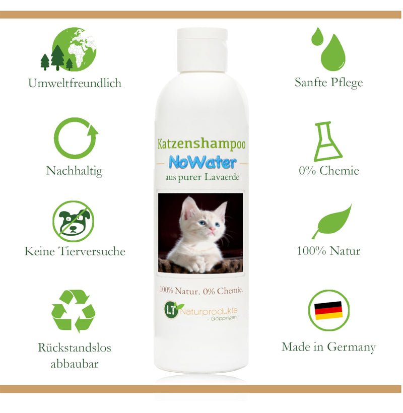 Cat shampoo NoWater | Organic | gentle care without rinsing, chemicals & soap | for water-shy and sensitive cats | with lava clay 250 ml - BeesActive Australia