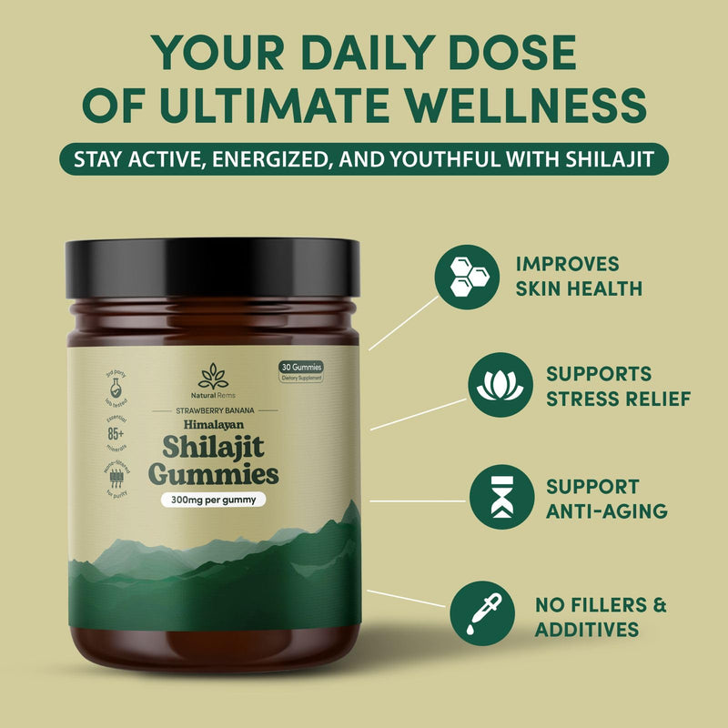 Organic Shilajit Gummies for Men and Women - Lab Tested - Made in USA - Pure Himalayan Organic - Fulvic Acid - Energy and Focus - Holistic Health Supplements (Strawberry Banana)