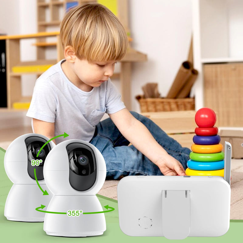 Split Screen Baby Monitor, Baby Monitor with 2 Cameras, 5" Pan-Tilt-Zoom Video Baby Monitor, HD Baby Video Cameras Monitor Audio with VOX Mode, Night Vision & 8 Lullabies and 1000ft Long Range No Wifi - BeesActive Australia