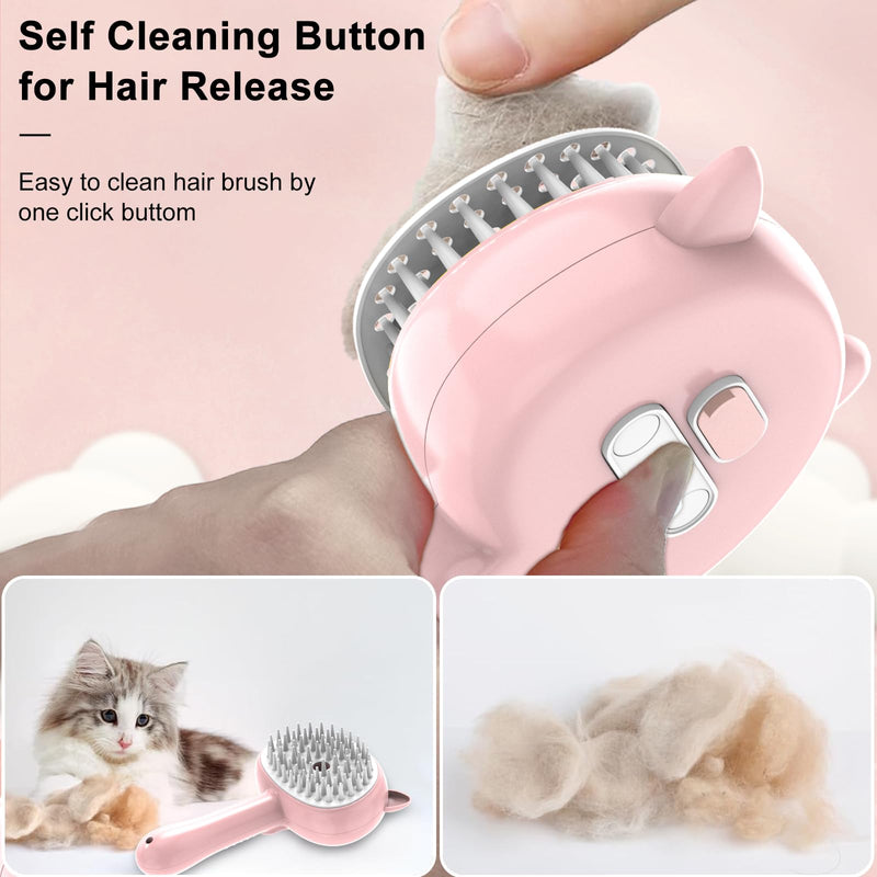 Cat brush with steam, 4 in 1 steam brush cat, multifunctional cat brush, cat steam brush for massage, care and hair removal animal hair brush steam brush with water tank steam brush cat pink - BeesActive Australia