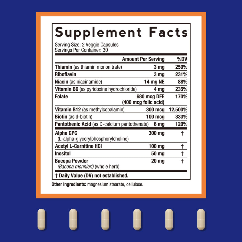 Doctor's Recipes Alpha GPC 300 mg Supplement, with 8 B Vitamins, Inositol, Acetyl L-Carnitine, Highly Bioavailable Source of Choline, 12-in-1 Cognitive Support for Women & Men, 60 Veggie Capsules