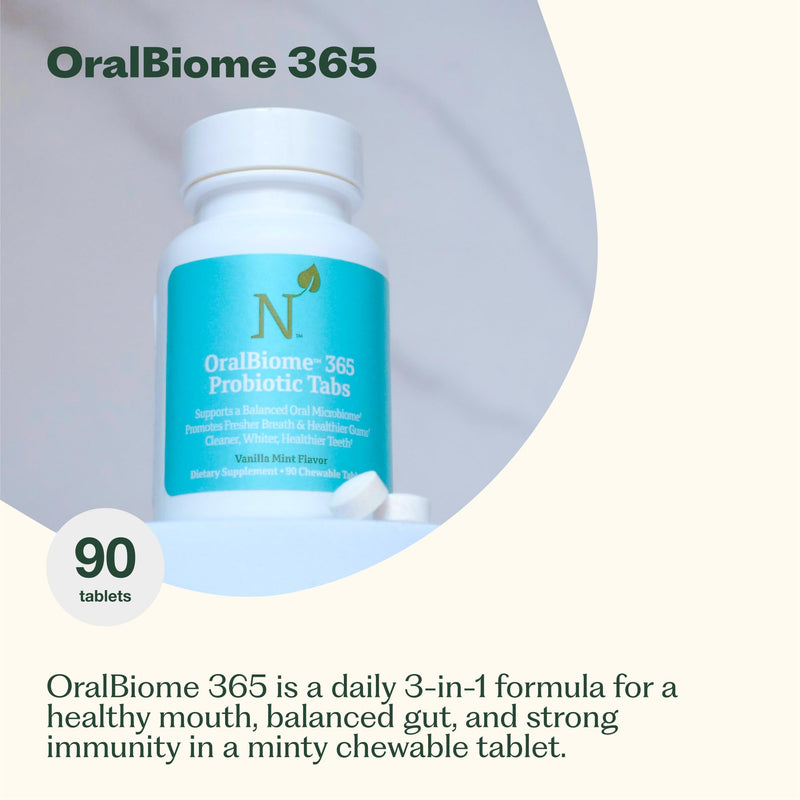 OralBiome 365 3-in-1 Chewable Oral Probiotics for Breath, Immune & Gut Health | Supports Teeth & Gums, Boosts Digestion & Immunity | with Zinc & Vitamin C | Vanilla Mint, 90 Servings