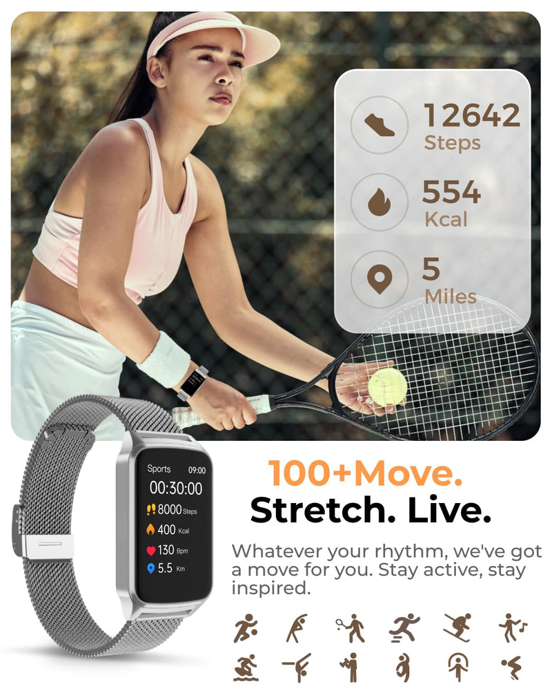 Fitness Tracker Watch for Men Women, Activity Tracker for iPhone and Android with Step Counter, Calorie, Sleep Monitor, 110+ Sports Modes, IP68 Waterproof Smartwatch (Minimalist, Silver, 1.57) Minimalist