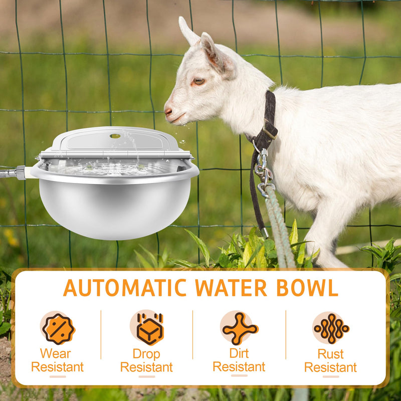 MYFAMIREA Automatic Animal Drinking Water Bowl Stainless Steel Waterer Feeder Farm Dog Dispenser Kit Self filling for Livestock Horse Goat Water Trough with Float Valve Drain Hole Hose Adapter Bolts - BeesActive Australia