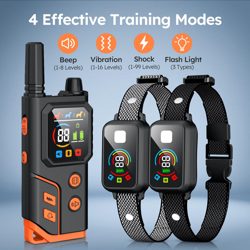 Dog Shock Collar 2 Dogs,4000FT with Flash Light for Night Walks, Dog Training Collar with Remote Control, E Collar with Adjustable Pitch Beep,Vibration and Shock,Rechargeable Waterproof Shock Collar Black - BeesActive Australia