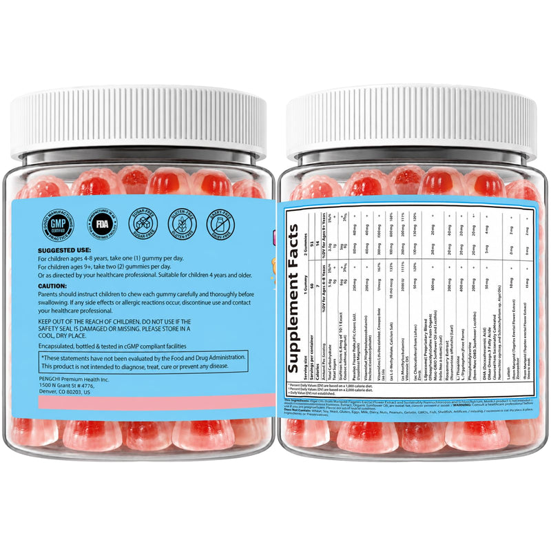 2 Pack, Saffron Gummies for Kids with Magnesium Glycinate Omega-3 L-Theanine Holy Basil Rosemary Vitamin B6 D3 for Happy Moods, Calm Focus, Cognition, Natural SIeep, Non-GMO, Sugar Free