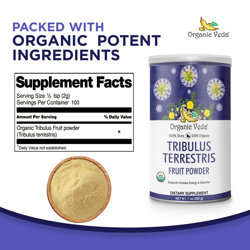 Organic Veda Tribulus Terrestris Powder for Men & Women - 100% Pure Tribulus Terrestris Herbal Dietary Supplement - Improves Focus, Muscles Strength, Boost Energy & Stamina - USDA Certified - 7oz Tribulus Terrestris Powder (7 oz) - BeesActive Australia