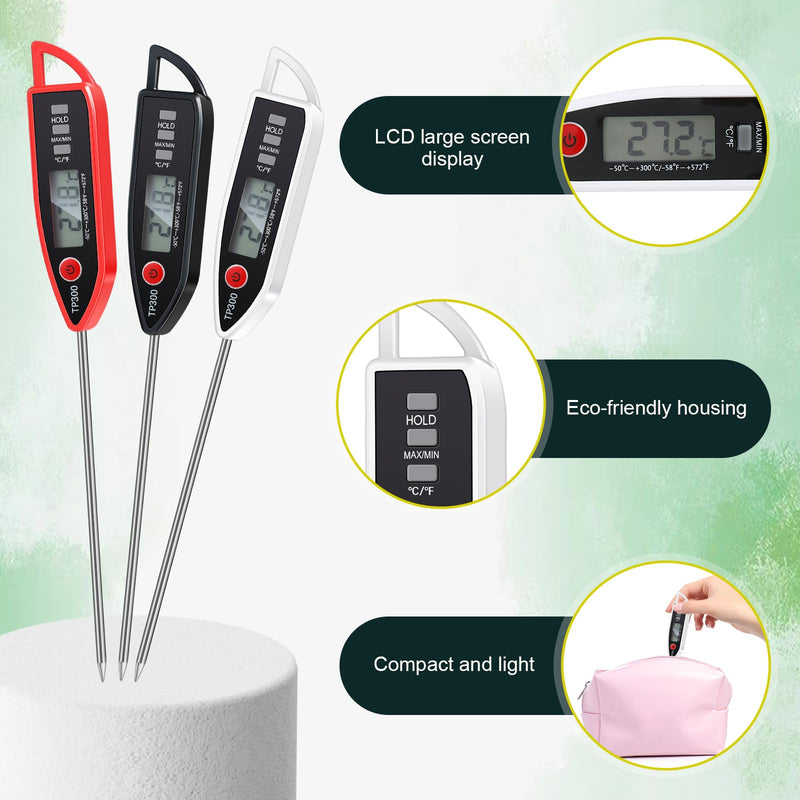 Copkim 6 Set Waterproof Food Thermometer for Water, Liquid, Candle and Cooking Digital Meat Thermometer with Long Probe Instant Read for Kitchen BBQ Grill Candy (Black,White,Red) Black, White, Red - BeesActive Australia