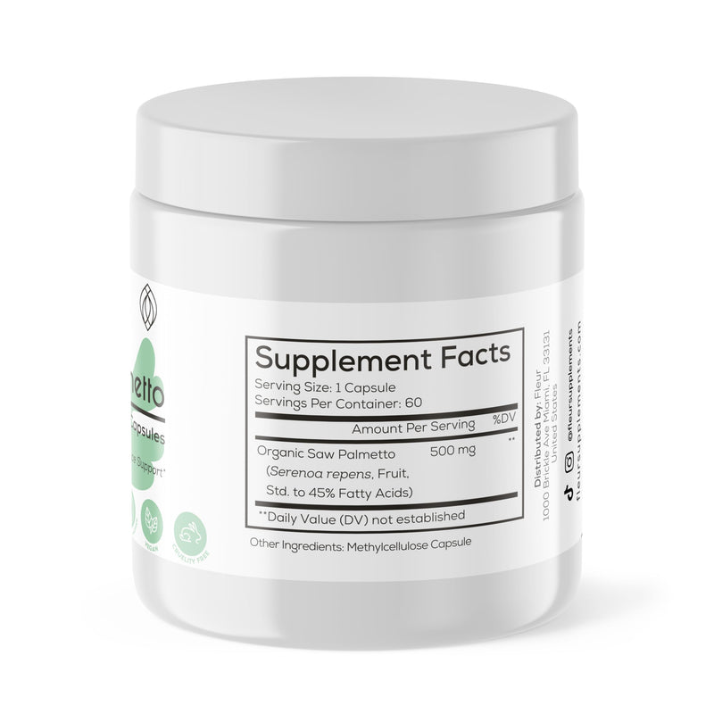 FLEUR Saw Palmetto Supplement, Extra Strength Prostate Support Supplement for Men, Supports Urination Frequency, DHT Blocker Herbal Hair Vitamin for Women, 500mg, 60 Capsules