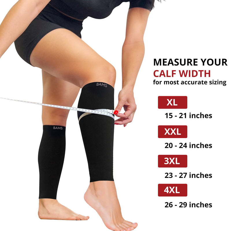 BAMS Plus Size Calf Compression Sleeve for Women & Men, Viscose from Bamboo Extra Wide Leg Support for Shin Splints, Leg Pain Relief and Support, Swelling, Travel (Calf Black, XL) X-Large - BeesActive Australia