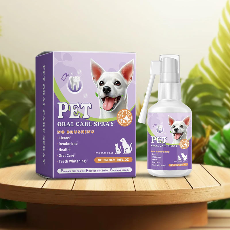 Dog Cat Dental Spray No Brushing No Residue, 50ml/1.69FL.OZ 360° Long Nozzle, Helps Freshen Breath Reduce Plaque, Alcohol-Free for Puppies Kittens All Pets