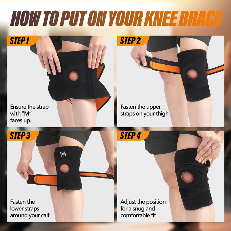 Knee Braces for Knee Pain Relief, Adjustable Knee Brace for Women & Men, Meniscus Tear Support with Dual Side Stabilizers, Knee Compression Sleeve, Wraparound Anti-Pilling Design (Fits 16-20")