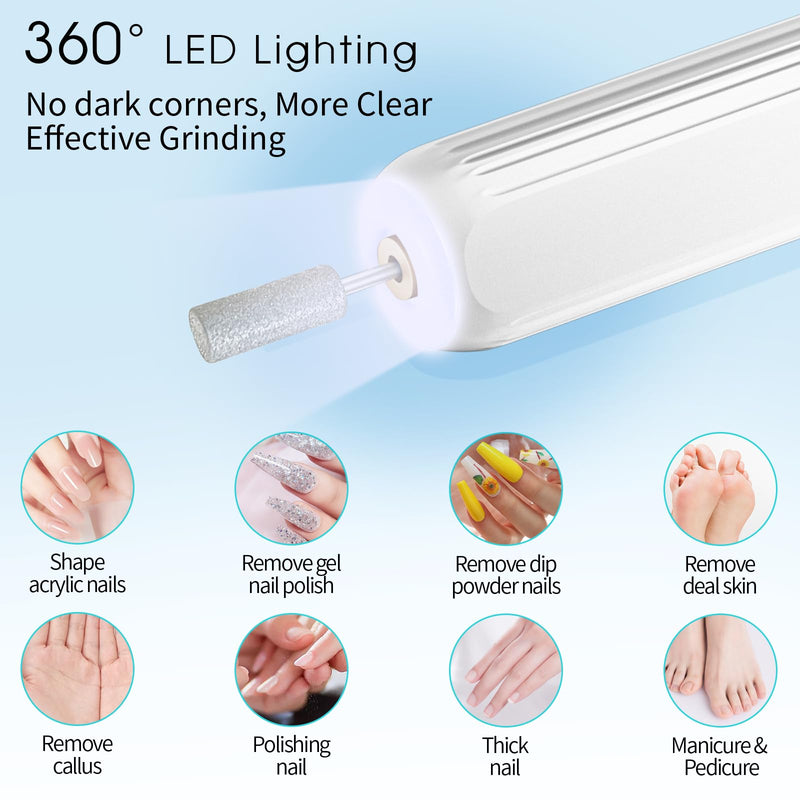 Electric Nail Drill, Professional Manicure Pedicure Kit, Cordless Electric Nail File Set, Rechargeable Pedicure Tools for feet, 3 Speeds Hand Foot Care Nail Drill for Thick Nail Toenail Cuticle-White White - BeesActive Australia