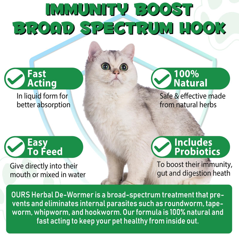 Cat Worming Drops with Probiotics, Herbal Cleanse for Cats, 100% Natural Support for Digestive & Immune Health, Easy to Absorb 60 ml