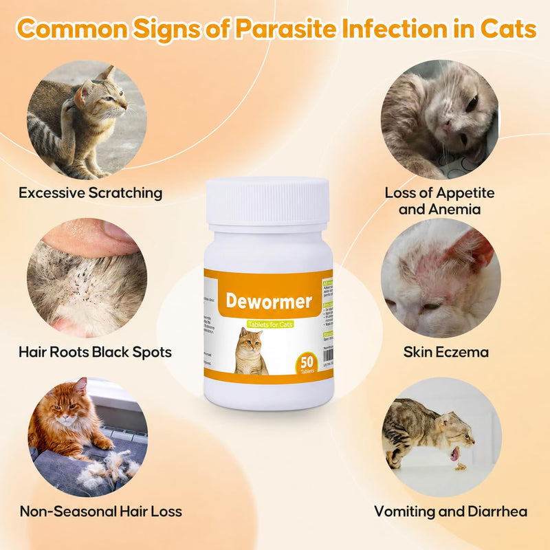 Dewormer for Cats and Kittens, Praz-qantl Tablets Broad Spectrum Dewormer for Tapeworms, Hookworms & Roundworms, 50 Tablets