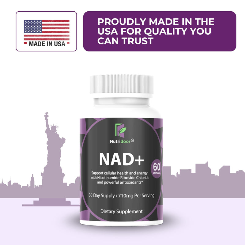 NAD+ Booster Supplement 710mg - Nicotinamide Riboside with Resveratrol & Quercetin - Anti-Aging & Energy Support - 60 Vegetarian Capsules
