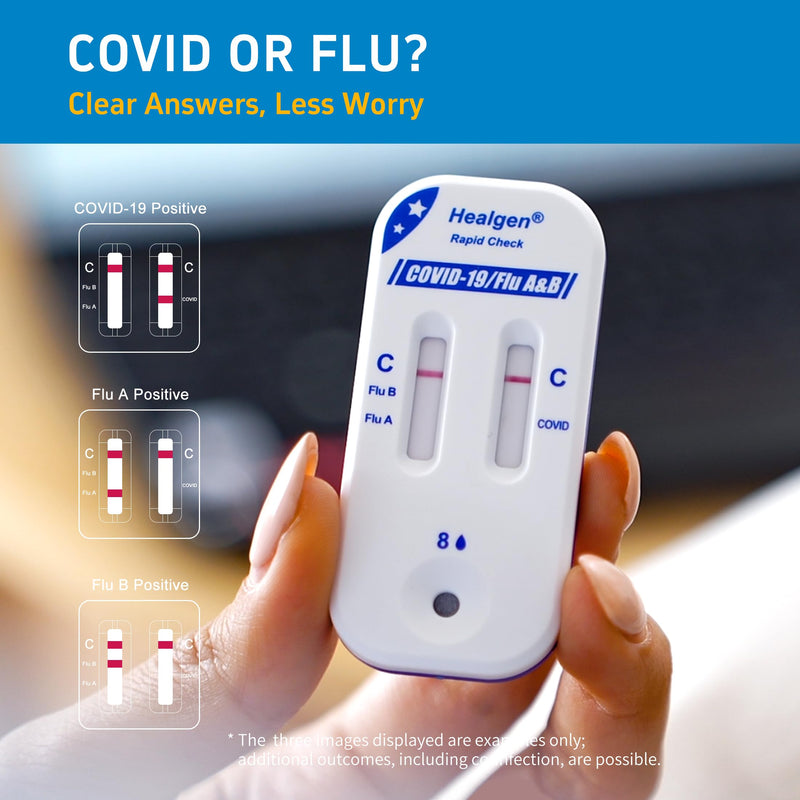 Healgen Rapid Check COVID-19, Flu A&B Antigen Test Kit, The First FDA Authorized OTC 3-in-1 Flu & COVID Home Test, Easy to Read Dual Windows, Results in 15 Mins, 18-Month Shelf Life, 1 Test
